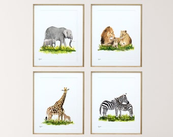 Safari Nursery Decor, Animal Nursery Print Set, Baby Animal Prints, African Animal Prints, Art Print Set of 4