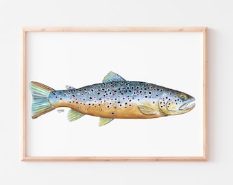 Brown Trout, Trout Watercolor Art Print, Trout Art, Fisherman Gift, Dad Gift, Boys Nursery, Fish Print