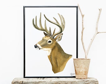 Watercolor White Tailed Deer Painting, Baby Room Art, Animal Art Print, Deer Art, Deer Painting, Woodland Animal Print, Forest Animal Print,