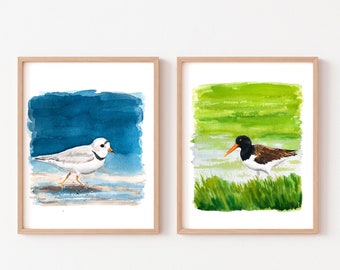 Coastal Bird Art, Bird Print Set, Gallery Wall Art Print Set, Print Set of 2