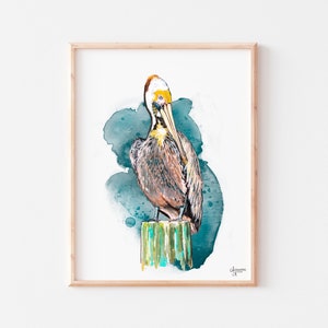 Pelican Art Print, Coastal Bird Print, Contemporary Bird Art, Coastal Decor, Beach House Decor
