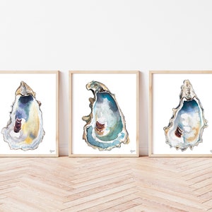 Oyster Art Print Set, Breach Inlet Oysters Print Set of 3, Gallery Wall Art