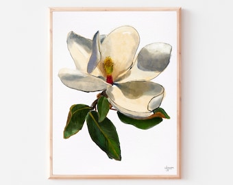 Magnolia Flower Print, Watercolor Flower Art, Botanical Wall Art