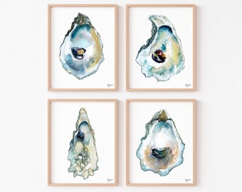 Oyster Shell Prints, Print Set of 4, Earth Tone Wall Art Discounted Print Set