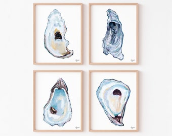 Atlantic Oysters Print Set of 4, Earth Tone Wall Art Oyster Shell Prints