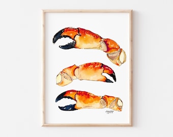 Crab Claw Watercolor Art Print, Stone Crab Print