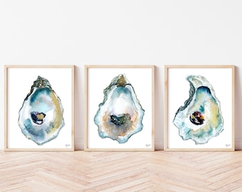 Art Print Set, Oyster Painting, Discounted Prints, Gallery Wall Art, Oyster Art, Coastal Art, Beach House Decor, Unframed