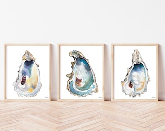 Oyster Art Print Set, Breach Inlet Oysters Print Set of 3, Gallery Wall Art