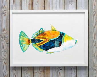 Trigger Fish Art Print Hawaiian Fish or Tropical Decor aka Humuhumunukunukuapua'a