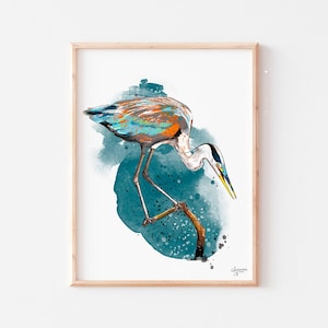 Great Blue Heron Print, Heron Art, Coastal Bird Print, Bird Artwork