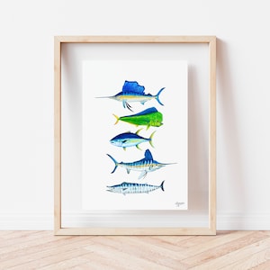 Sport Fish Print, Offshore Grand Slam, Pelagic Fish Art, Fishing Gift, Sailfish, Mahi Mahi, Wahoo, Tuna, Marlin image 4