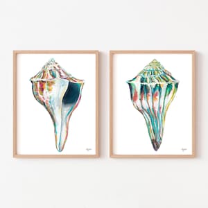 Sea Shell Art, Coastal Gallery Wall Art, Set of 2 Art Prints, Whelk Shell