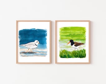 Coastal Bird Watercolor Print Set: Piping Plover & AMOY