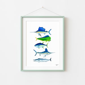 Sport Fish Print, Offshore Grand Slam, Pelagic Fish Art, Fishing Gift, Sailfish, Mahi Mahi, Wahoo, Tuna, Marlin image 5