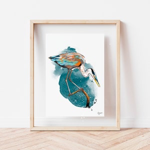 Great Blue Heron Print, Heron Art, Coastal Bird Print, Bird Artwork image 4