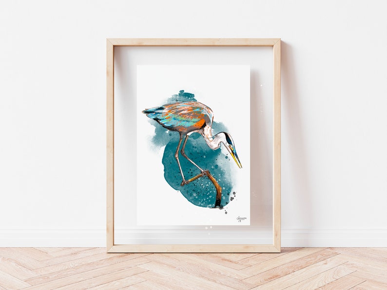 Great Blue Heron Print, Heron Art, Coastal Bird Print, Bird Artwork image 4