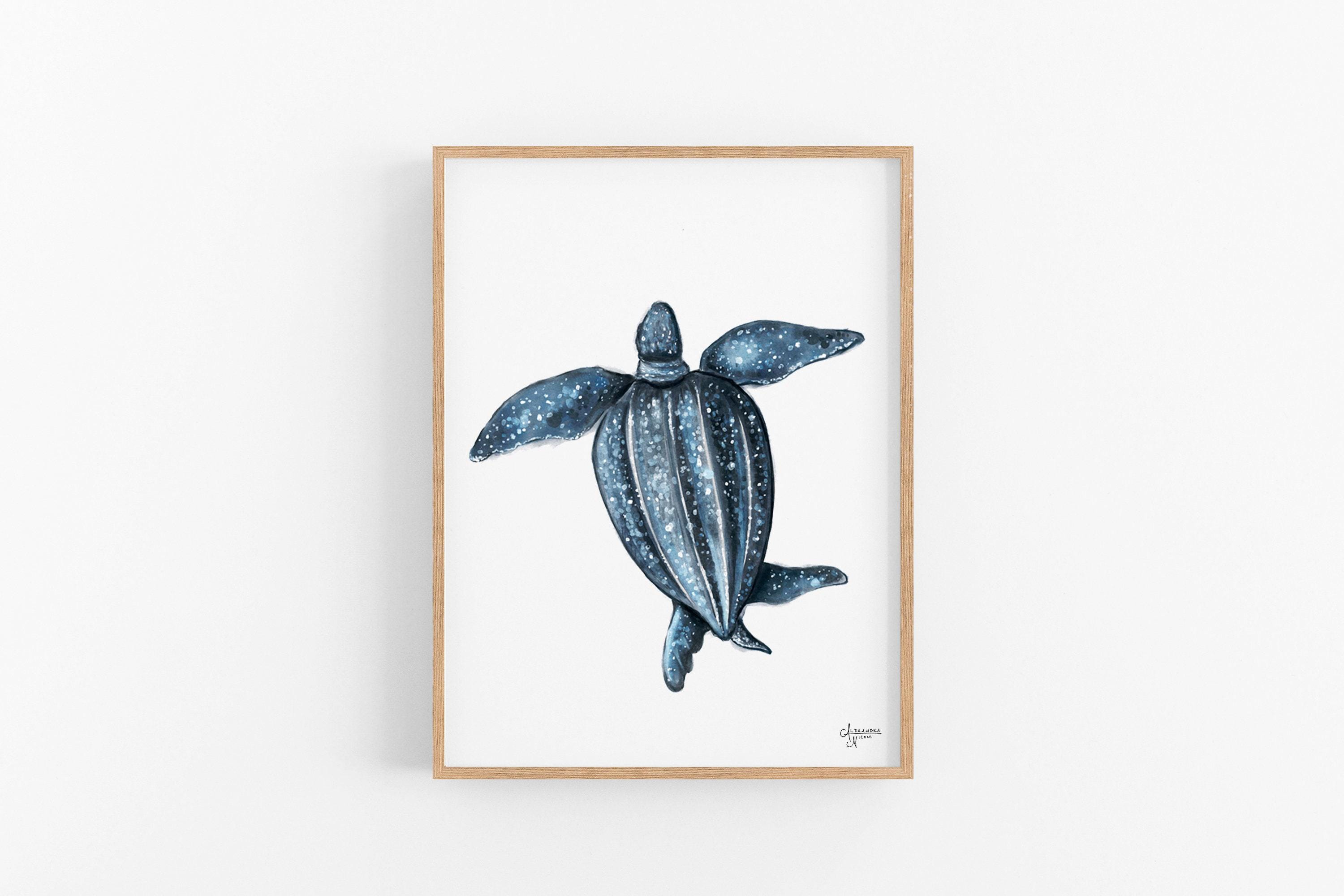 Leatherback Sea Turtle Watercolor Art Print: Marine Life Illustration ...