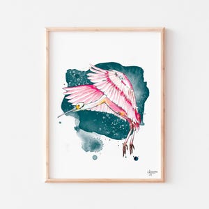 Roseate Spoonbill Painting, Spoonbill Print, Spoonbill Art, Spoonbill Painting, Pink Bird Art, Pink Bird Print, Beach House Decor