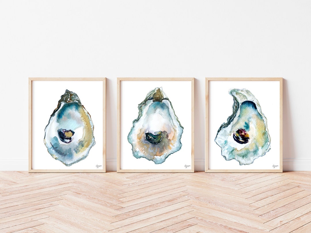 Art Print Set, Oyster Painting, Discounted Prints, Gallery Wall Art, Oyster Art, Coastal Art, Beach House Decor, Unframed