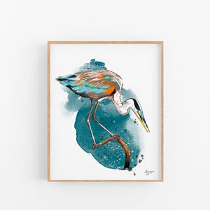 Great Blue Heron Print, Heron Art, Coastal Bird Print, Bird Artwork image 5