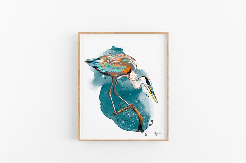 Great Blue Heron Print, Heron Art, Coastal Bird Print, Bird Artwork image 5