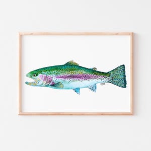 Rainbow Trout Watercolor Art Print, Fish Wall Decor, Fish Print, Coastal Art