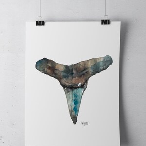 Lemon Shark Tooth Watercolor Art Print For Minimalist Home Decor, No. 3 image 2