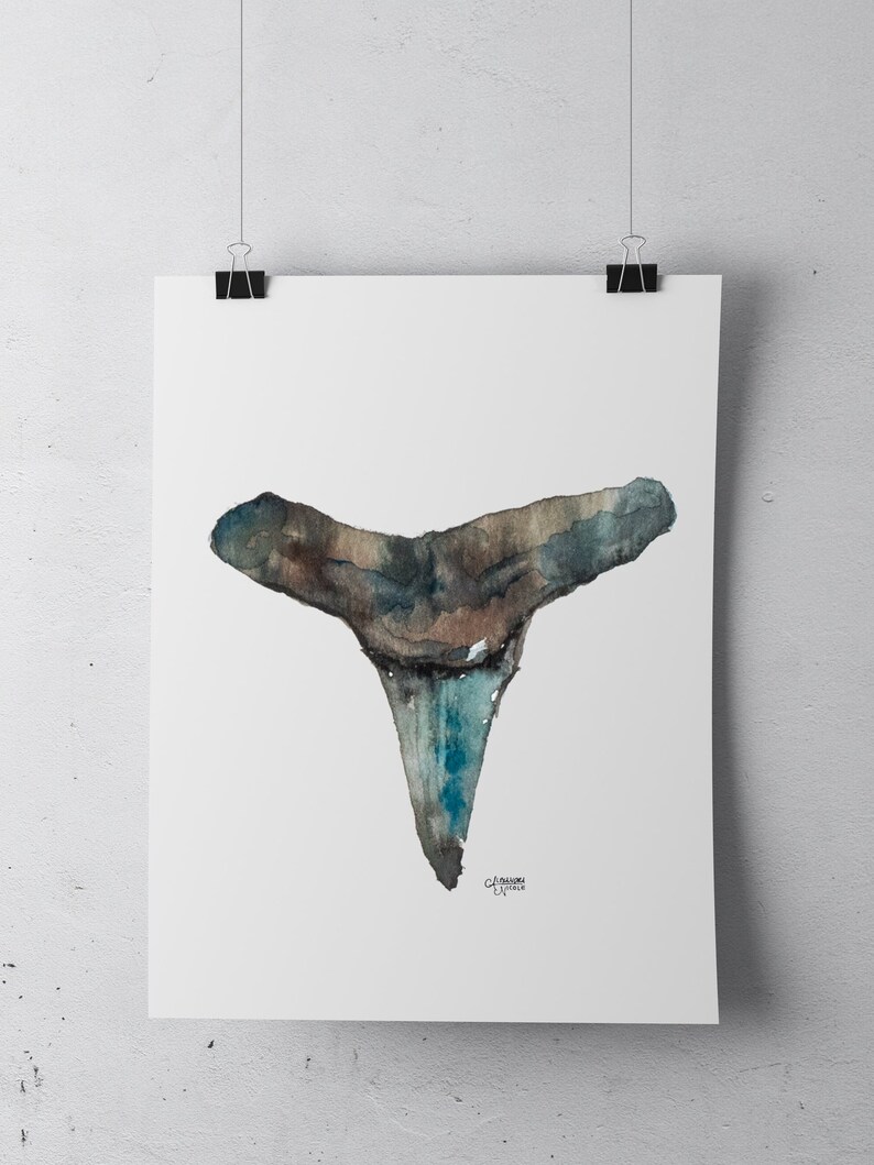 Lemon Shark Tooth Watercolor Art Print For Minimalist Home Decor, No. 3 image 2