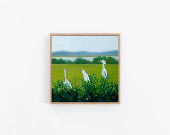 Egret Art Print: Coastal Bird Giclee Painting