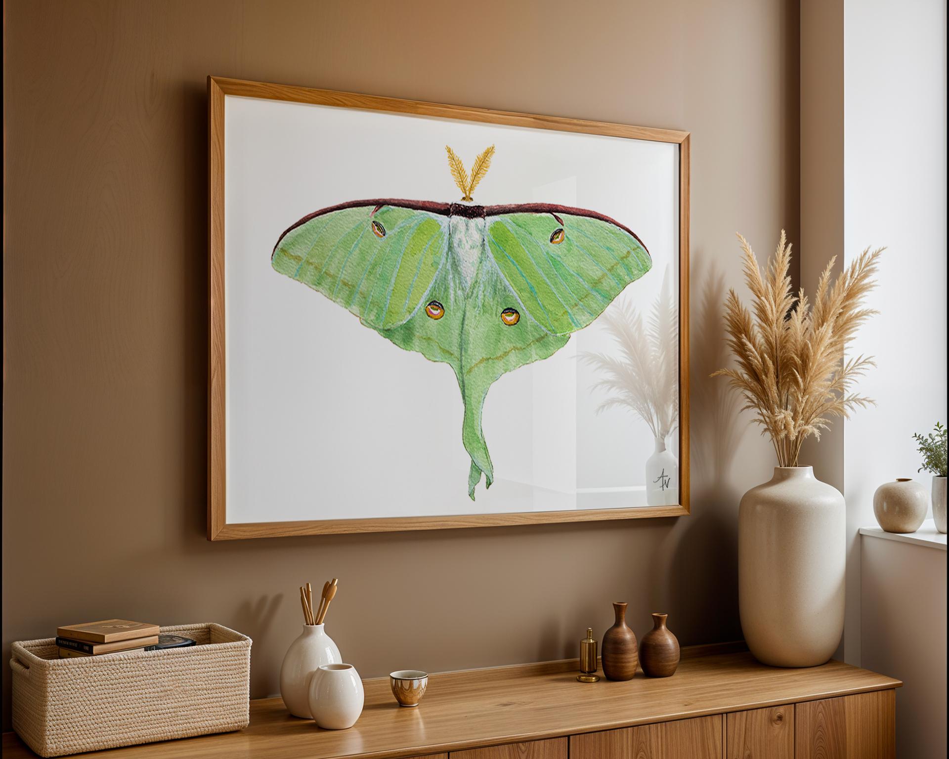 Luna Moth Fine Art Print – Nature Illustration, Green Insect Wall Art ...