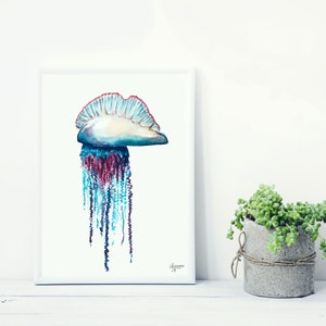 Portuguese Man O War, Jellyfish Painting, Jellyfish Art, Ocean Wall Art, Sea Life Art image 6