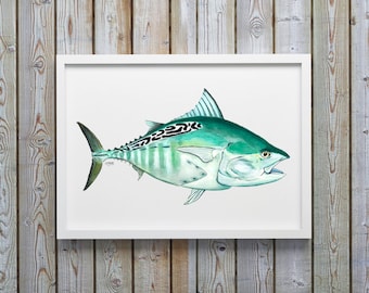 Bonita Watercolor Art Print, Fish Wall Decor, Fish Print, Coastal Art