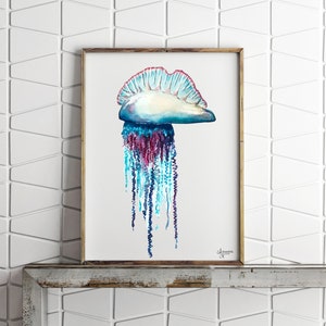 Portuguese Man O War, Jellyfish Painting, Jellyfish Art, Ocean Wall Art, Sea Life Art image 4