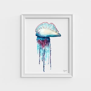 Portuguese Man O War, Jellyfish Painting, Jellyfish Art, Ocean Wall Art, Sea Life Art image 7