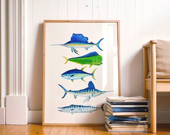 Impression artistique du Grand Chelem au large : voilier, thon, marlin et plus | Cadeau pour les pêcheurs