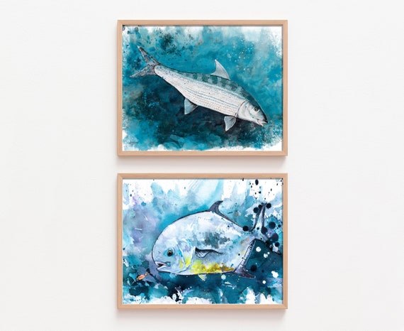 Bonefish Print, Permit Print, Fly Fishing Art, Saltwater Fish Art