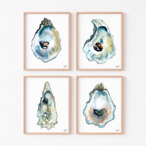 Set of 4 Oyster Shell Prints, Earth Toned Wall Art Collection