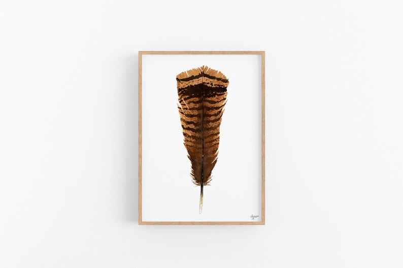 Feather Watercolor Painting Brown Feather Feather Art Print Feather Painting Turkey Feather Print