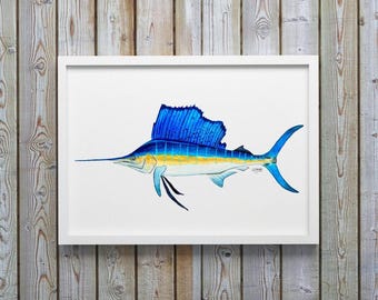 Sailfish Watercolor Art Print: Coastal Fish Wall Decor
