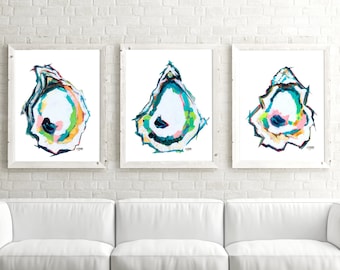 Coastal Gallery Wall Art, Discount Print Set of 3 Abstract Oysters, Oyster Art Print, Oyster Shell Art