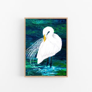 Great Egret Print, Egret Print, Coastal Bird Art,