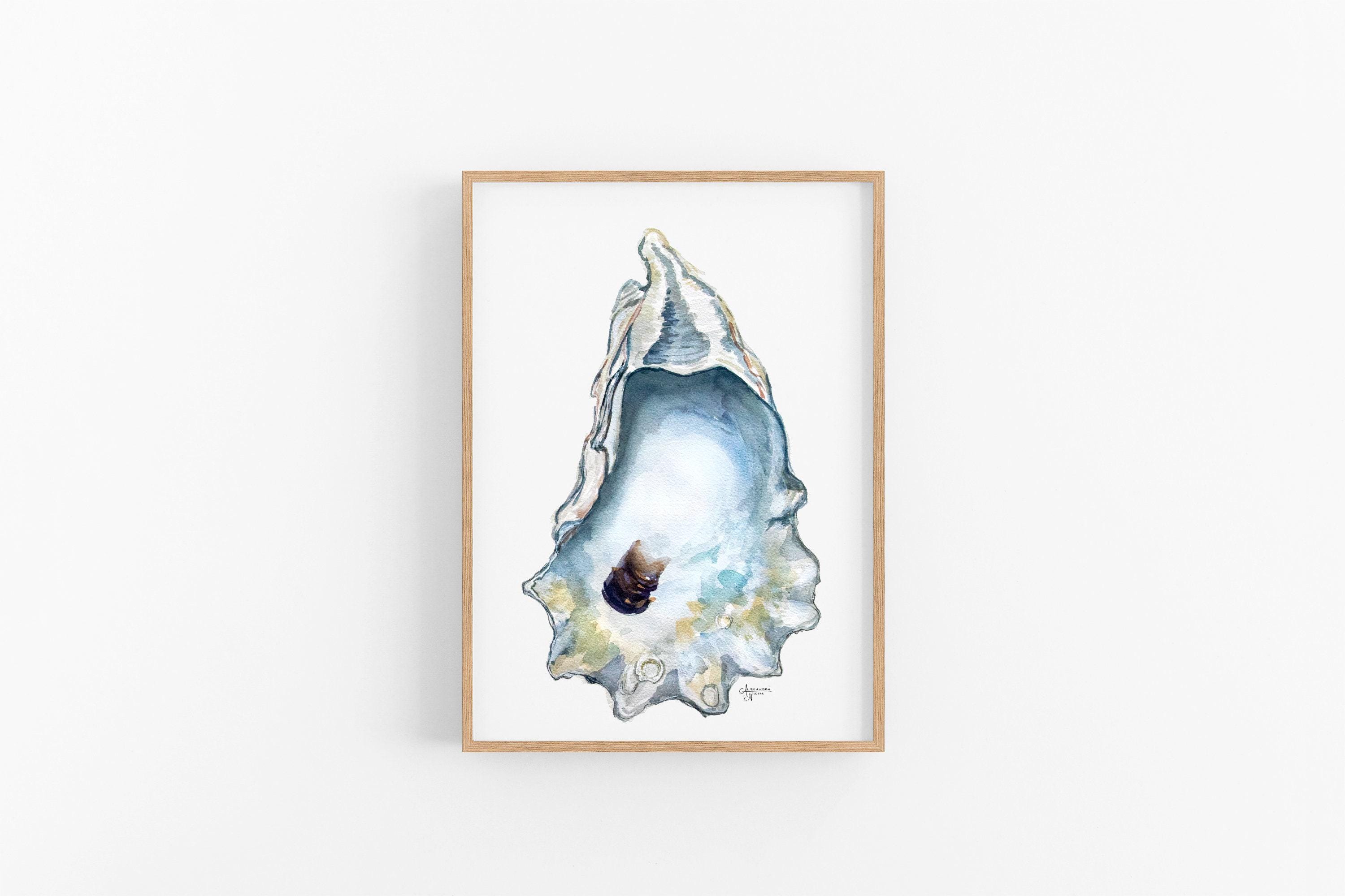 Watercolor Oyster Painting,  Shell Art Prints by Alexandra Nicole, Shell Art Print, Coastal Art, Watercolor Oyster