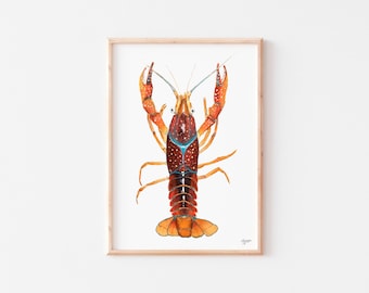 Crawfish Watercolor Art Print: Vertical Fine Art Paper