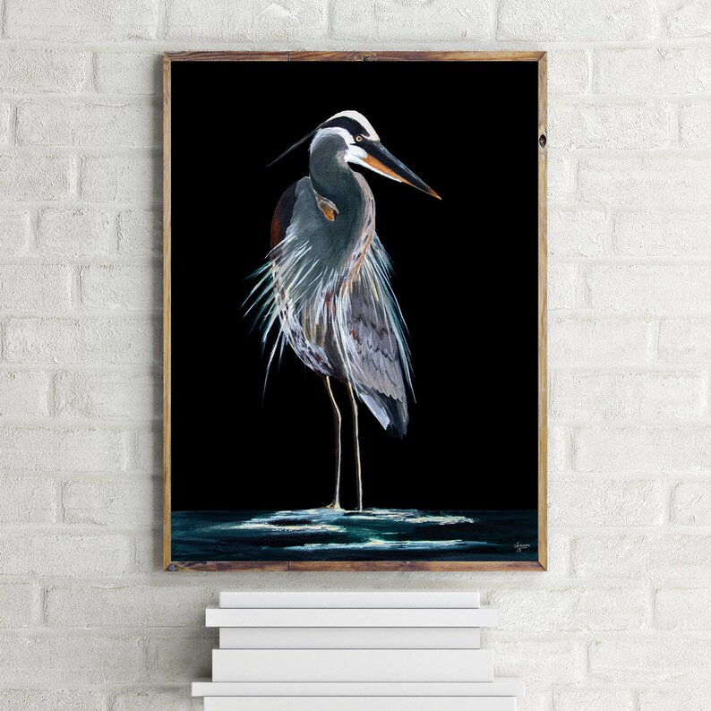 Great Blue Heron Art Heron Print Heron Painting Coastal and Etsy