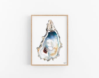 Oyster Print, Alexandra Nicole Oyster Shell Print, Oyster Art, Oyster Shell Print, Oyster Watercolor Print