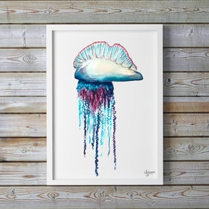 Portuguese Man O War, Jellyfish Painting, Jellyfish Art, Ocean Wall Art, Sea Life Art image 3