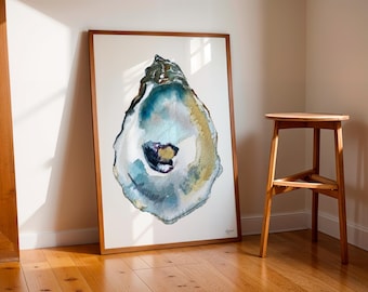 Oyster Painting, Shell Print, Oyster Art, Oyster Shell Print, Coastal Art, Duxbury Watercolor Print, Sea Shell Art, Oyster Print