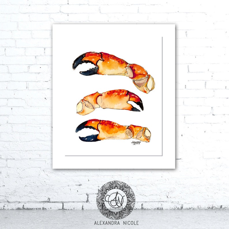 Crab Claw Watercolor Art Print Stone Crab Print Etsy