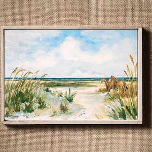 Horse on the Beach Art Print, Wild Horses Watercolor Print and Coastal Landscape on Cumberland Island