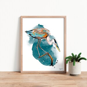 Great Blue Heron Print, Heron Art, Coastal Bird Print, Bird Artwork image 2